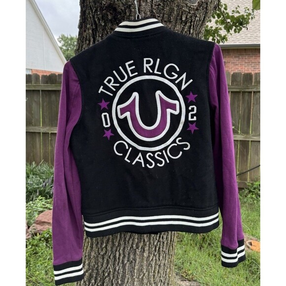 Y2K Women’s True Religion Classic Horseshoe Varsity Jacket Size L $329 Oldstock - Picture 1 of 7